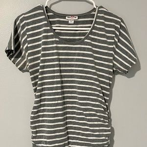Grey and White Striped Maternity Short Sleeve Top